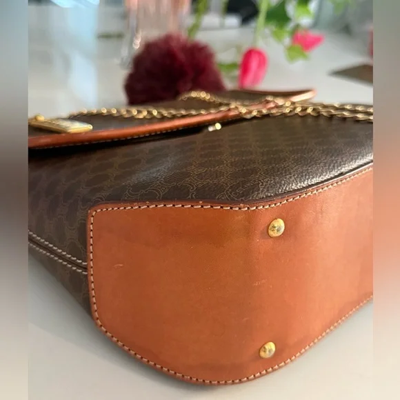 CELINE Macadam Handbag Shoulder 2way Bag & Charm w/Added Chain Strap ~ VINTAGE - Picture 9 of 16